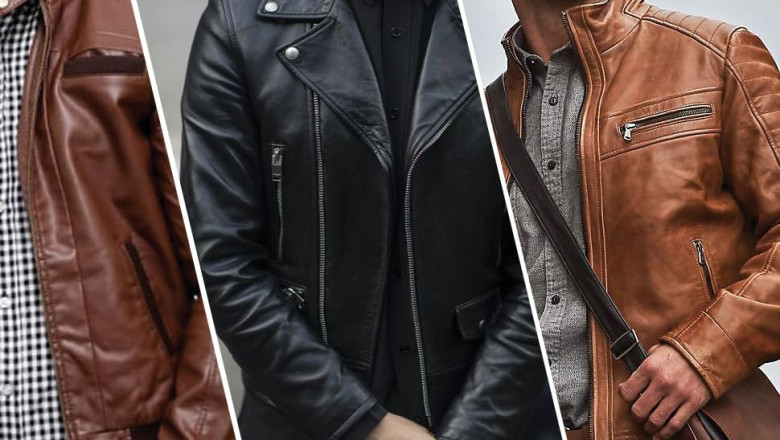 Hooded leather jacket for mens